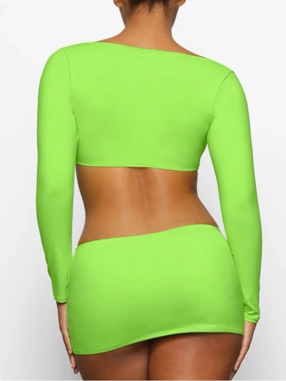 NWT SKIMS Signature Swim Long Sleeve Neon Green Size XXS New with Tags